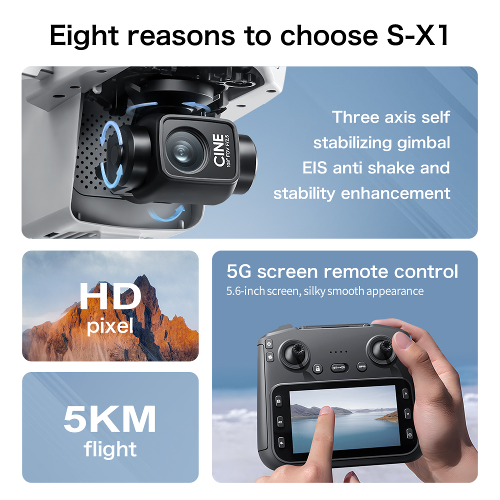 오리지널 S-X1 GPS 접이식 RC 쿼드콥터 8K 카 - Drone Gimbal 3 Axis 리뷰 및 가격